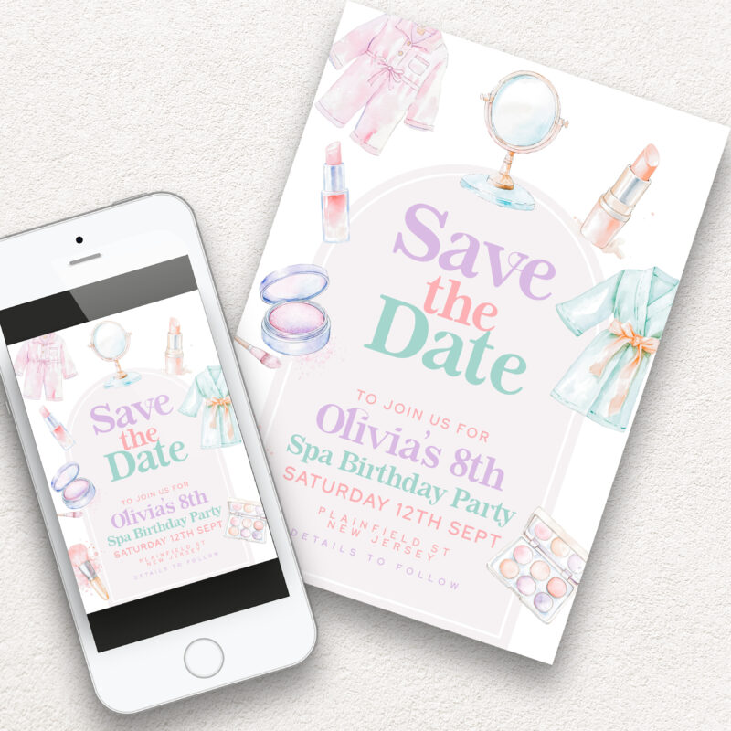 Spa Party Save the Date – 8th Birthday Invite Save The Date