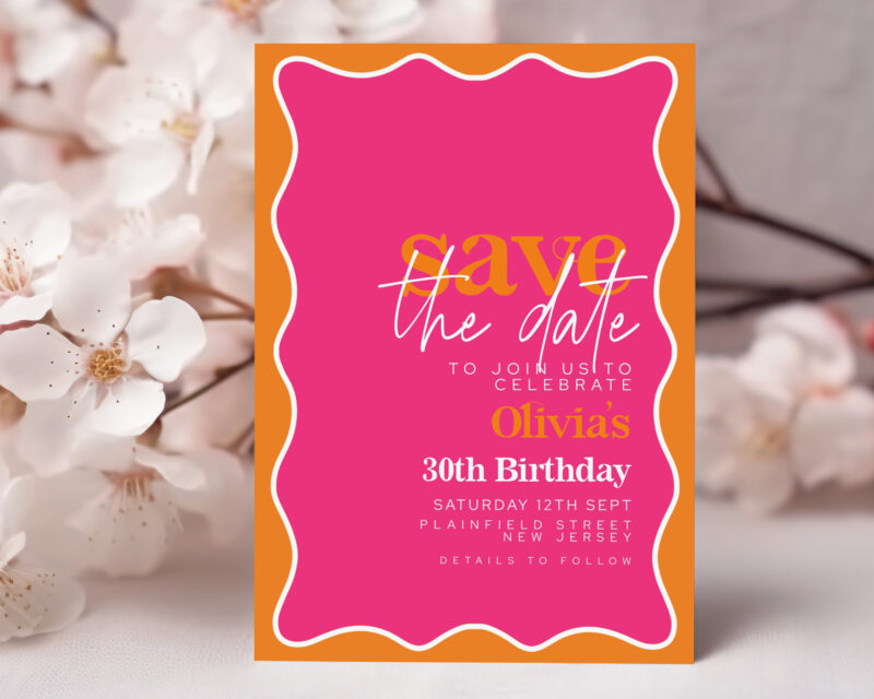 Modern Wavy Save the Date – 30th Birthday Save The Date