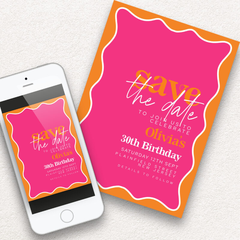 Modern Wavy Save the Date – 30th Birthday Save The Date