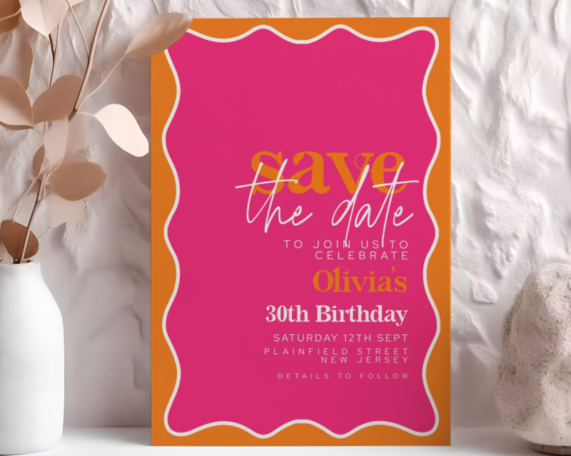 Modern Wavy Save the Date – 30th Birthday Save The Date