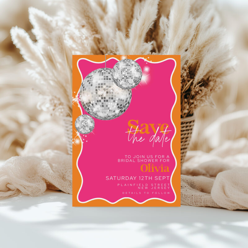 Disco Bridal Shower Save the Date – Pink & Orange Save The Date