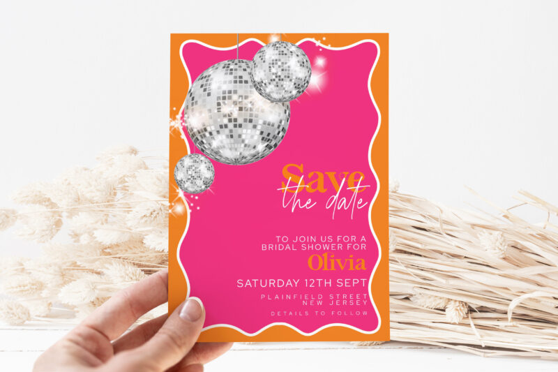 Disco Bridal Shower Save the Date – Pink & Orange Save The Date