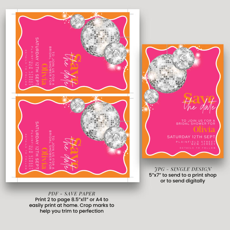 Disco Bridal Shower Save the Date – Pink & Orange Save The Date
