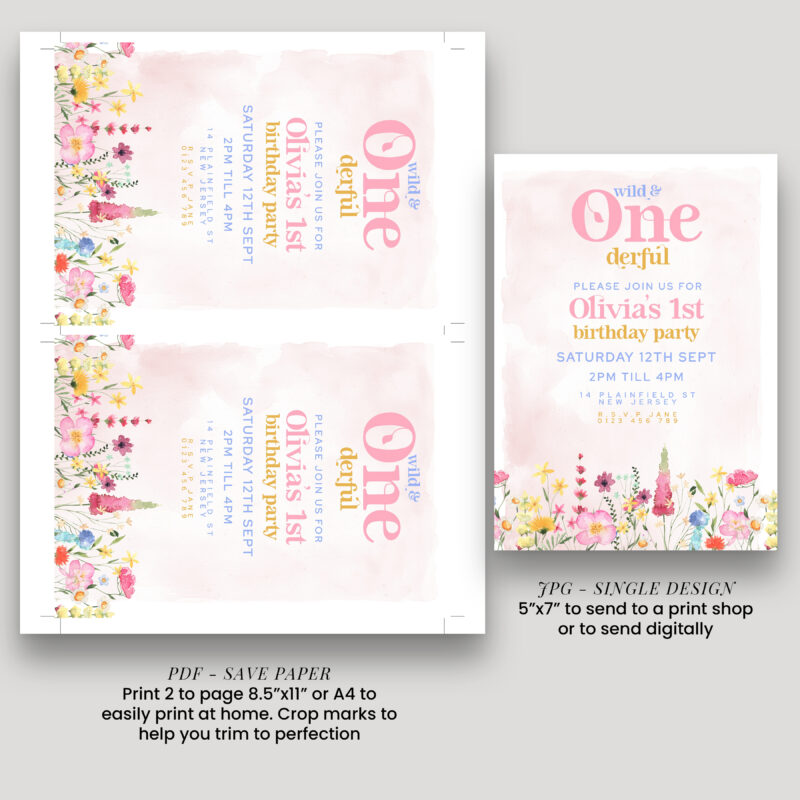 Wild One Birthday Invitation – Floral 1st Party Template Children's Birthday Invitations