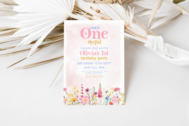 Wild One Birthday Invitation – Floral 1st Party Template Children's Birthday Invitations