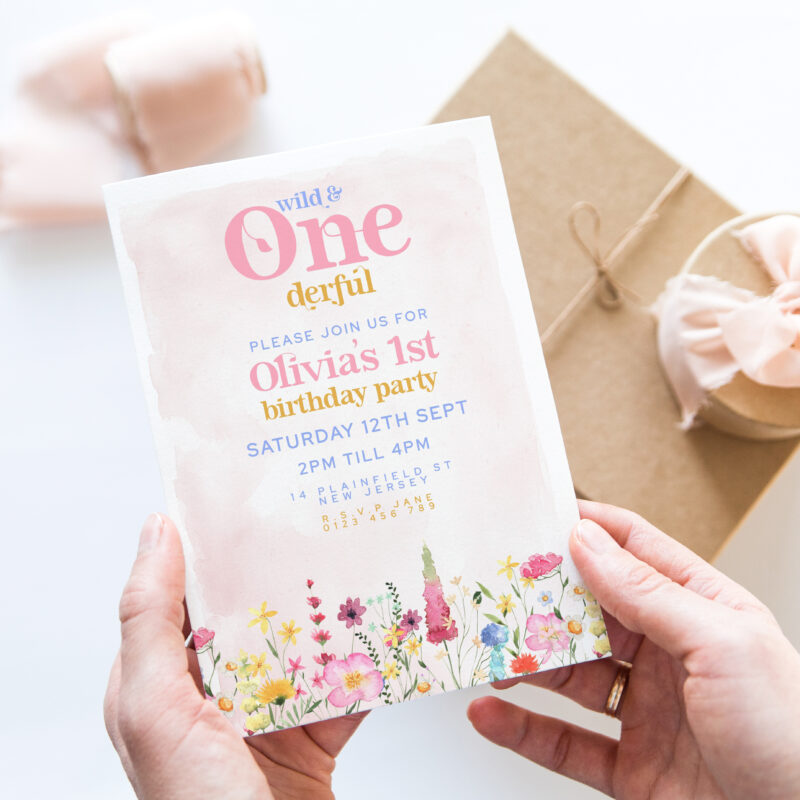 Wild One Birthday Invitation – Floral 1st Party Template Children's Birthday Invitations