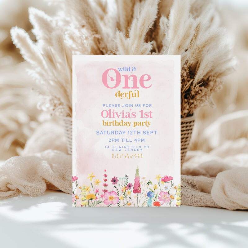 Wild One Birthday Invitation – Floral 1st Party Template Children's Birthday Invitations