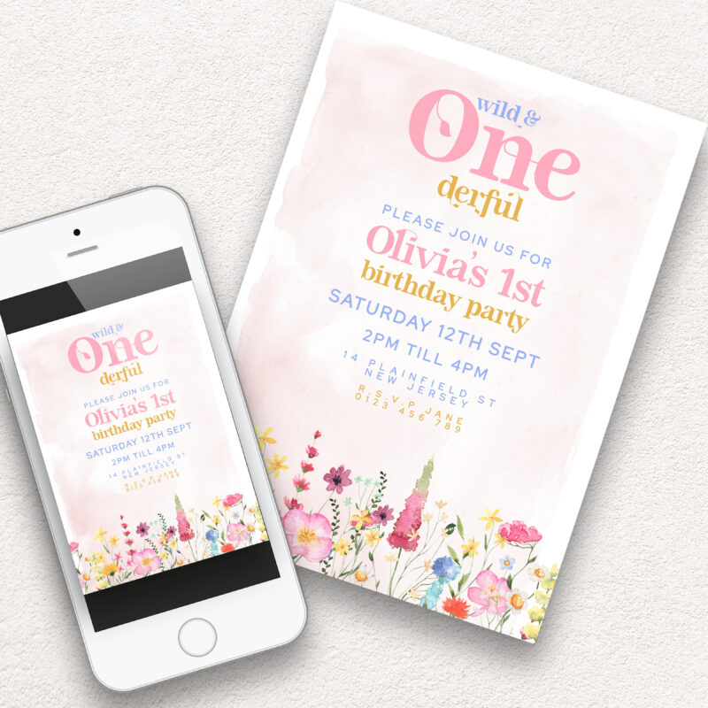 Wild One Birthday Invitation – Floral 1st Party Template Children's Birthday Invitations