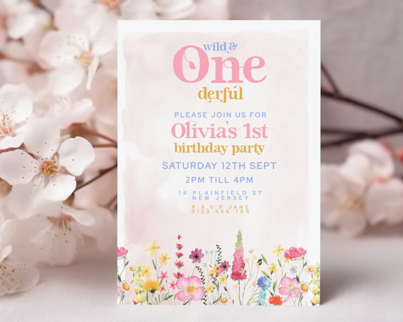 Wild One Birthday Invitation – Floral 1st Party Template Children's Birthday Invitations