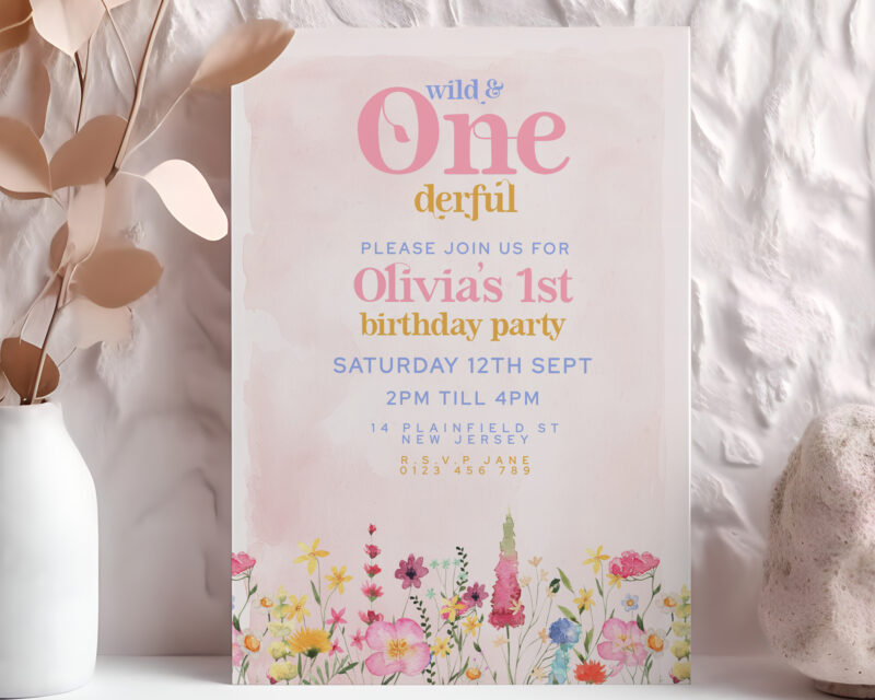 Wild One Birthday Invitation – Floral 1st Party Template Children's Birthday Invitations