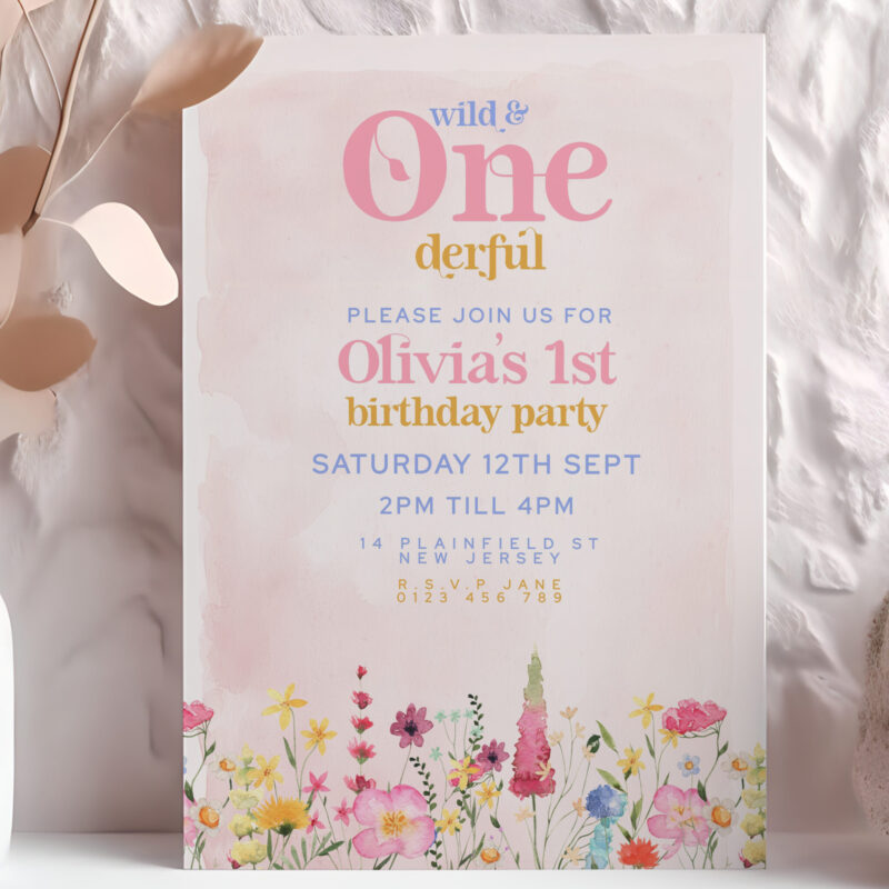 Wild One Birthday Invitation – Floral 1st Party Template Children's Birthday Invitations