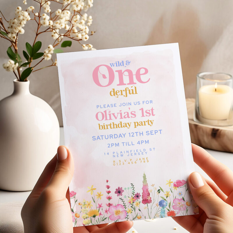 Wild One Birthday Invitation – Floral 1st Party Template Children's Birthday Invitations