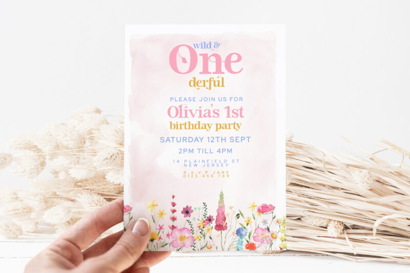 Wild One Birthday Invitation – Floral 1st Party Template Children's Birthday Invitations