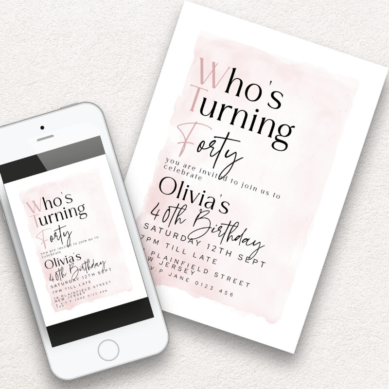 WTF 40th Birthday Invitation – Editable Blush Template Birthday Invitations