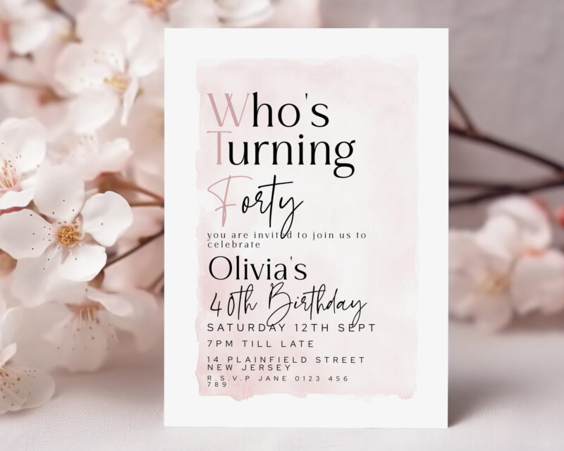 WTF 40th Birthday Invitation – Editable Blush Template Birthday Invitations