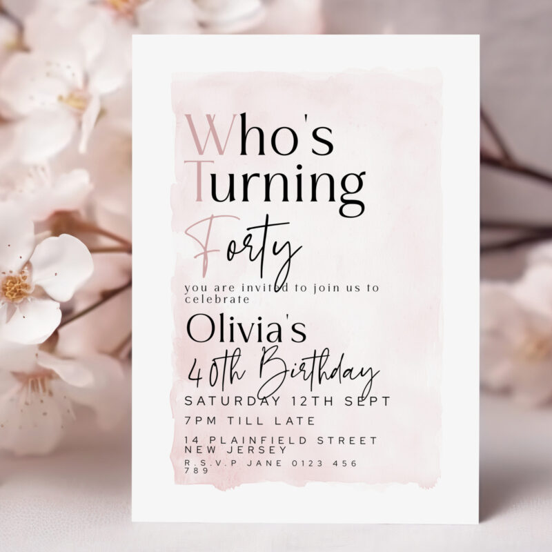 WTF 40th Birthday Invitation – Editable Blush Template Birthday Invitations