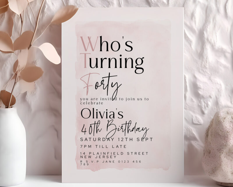 WTF 40th Birthday Invitation – Editable Blush Template Birthday Invitations
