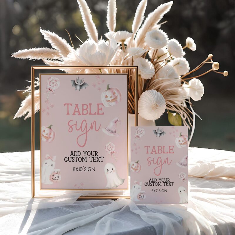 Pink Little Boo Baby Shower Table Sign – Editable Little Boo