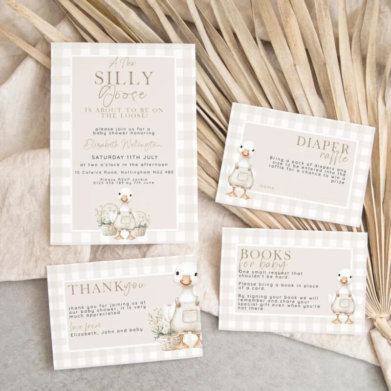 Silly Goose Baby Shower Bundle – Beige Editable Set (4 Items) Baby Shower/Sprinkle