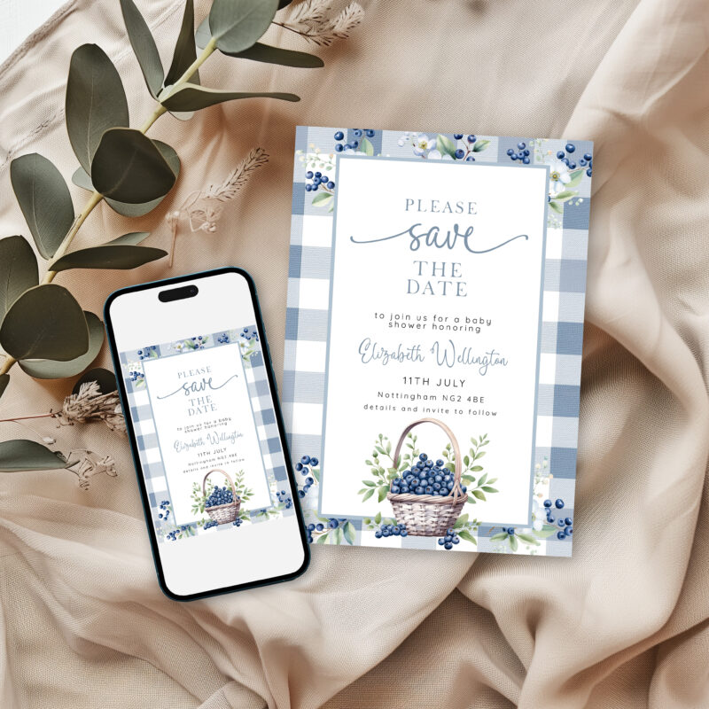 Blueberry Baby Shower Save the Date – Editable Blueberry