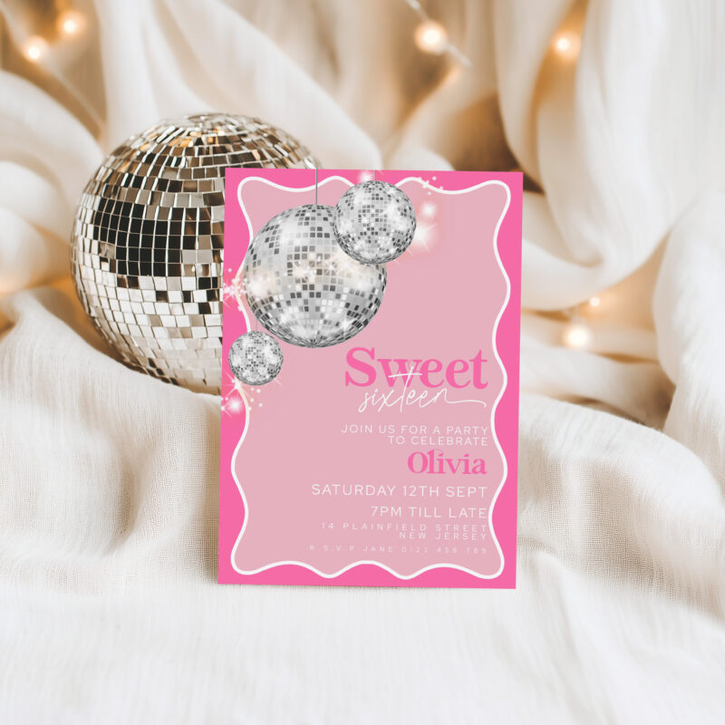 Sweet 16 Disco Ball Invitation Birthday Invitations