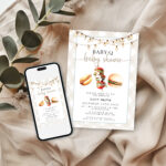Editable Baby-Q baby shower invitation digital mockup with mobile phone and card