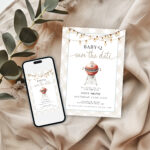 Baby-Q Save the Date invitation displayed next to mobile phone mockup