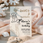 Boots and Cocktails birthday invitation editable online with Corjl, shown in beach setting