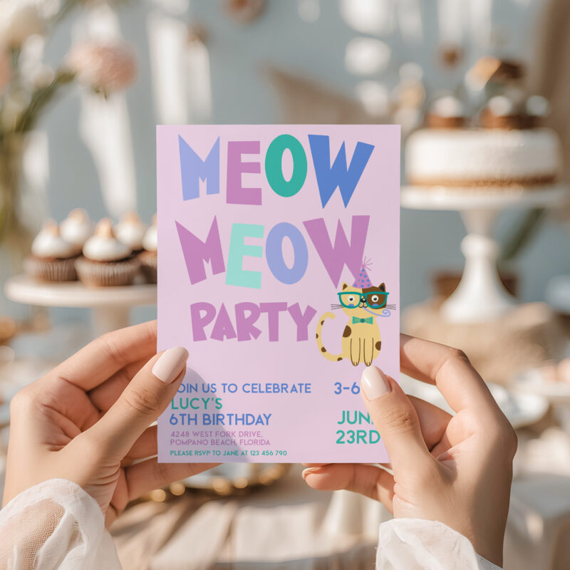 Printable cat birthday party invite editable online
