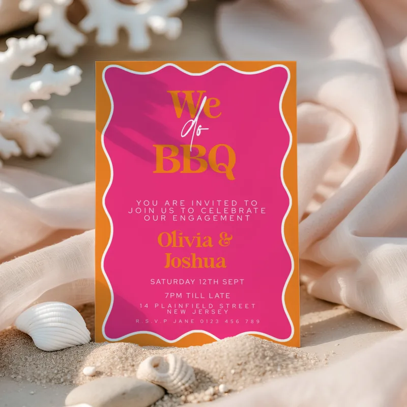 We Do BBQ Engagement Party Invitation Pink and Orange Engagement Invitations