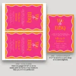 Pink and orange We Do BBQ engagement party invitation with bold wavy border – editable printable template, instant download.
