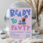 Ready to Pawty editable dog birthday invitation card with disco balls party background