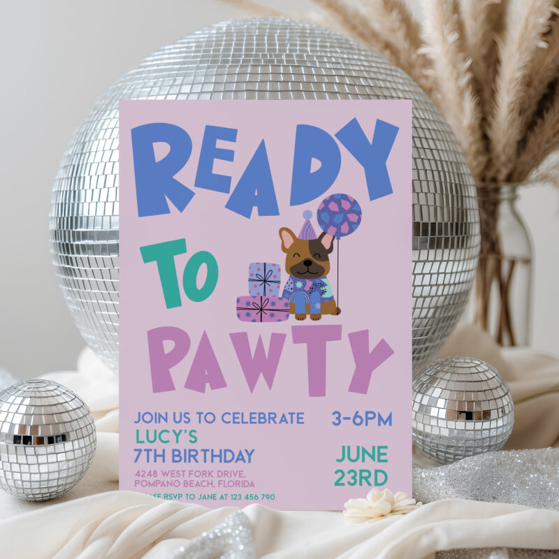 Ready to Pawty Invitation – Editable Dog Birthday Invite for Kids Children's Birthday Invitations