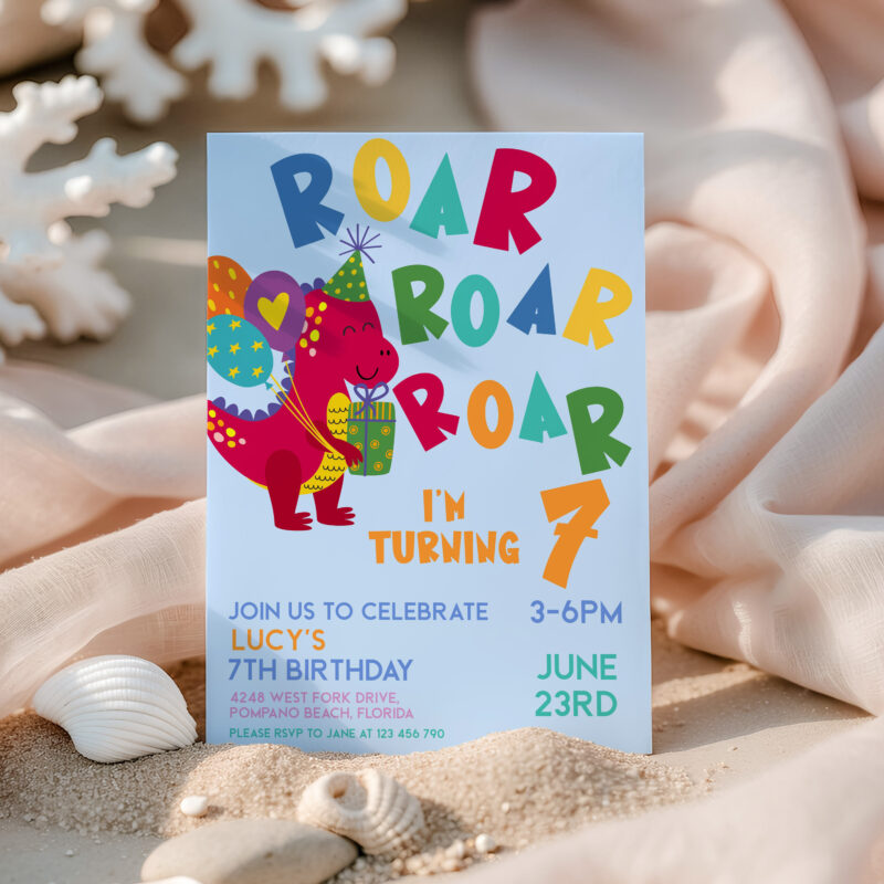 Roar Roar Roar Dinosaur Birthday Invitation – Editable Kids Party Invite Children's Birthday Invitations