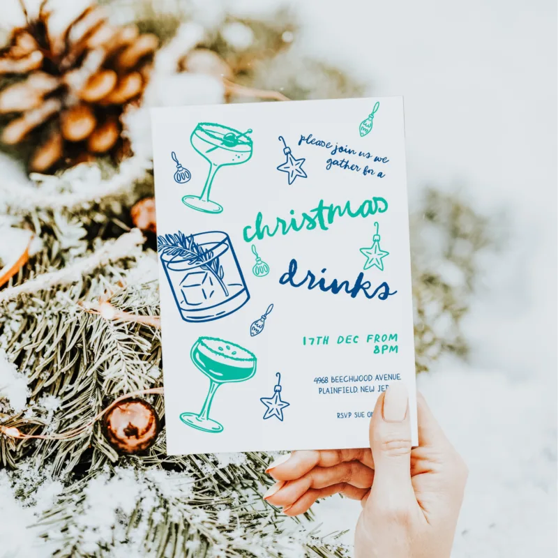 Christmas Drinks Doodle Drawn Invitation Christmas Invitations